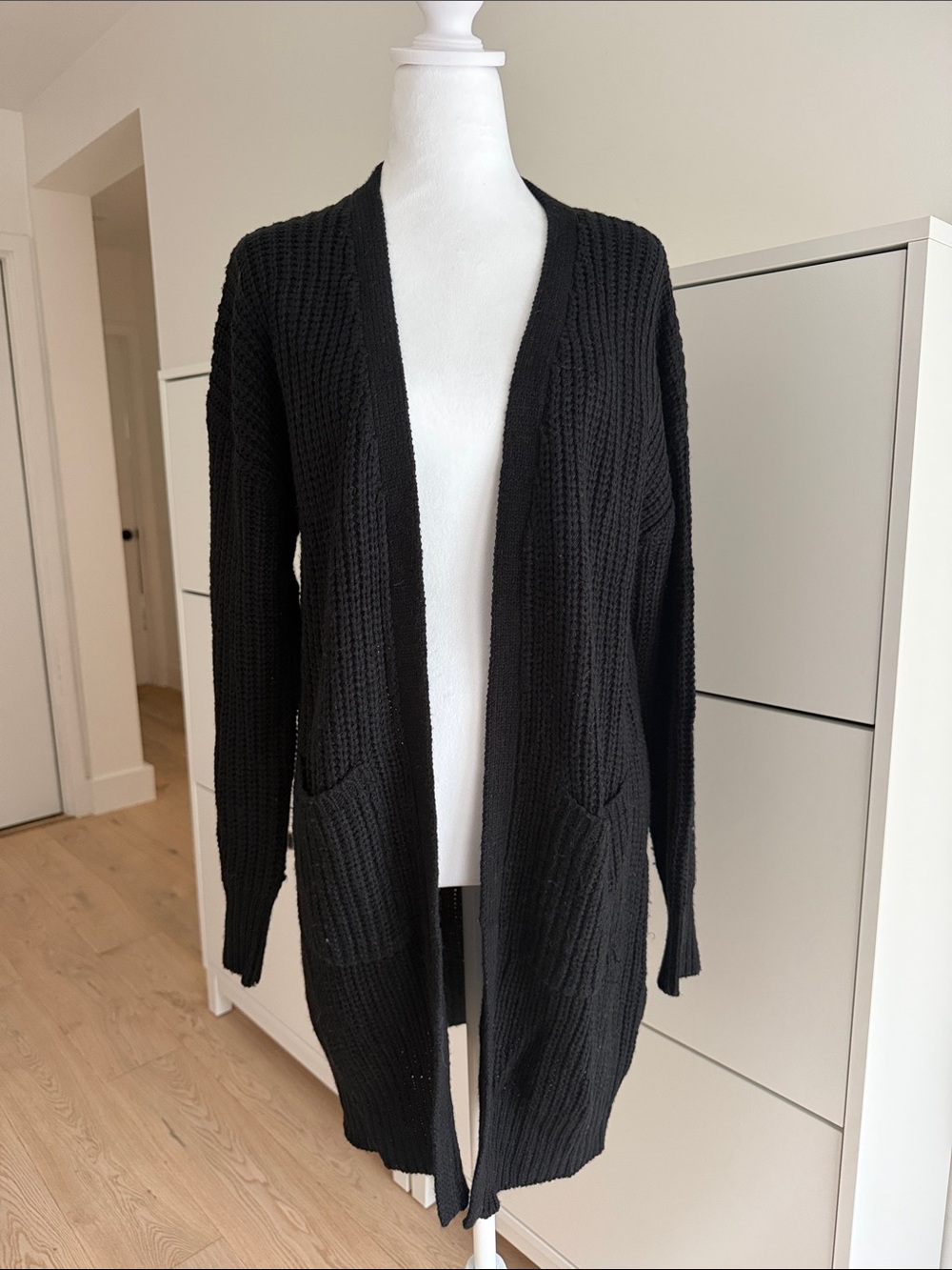 Boohoo Black Ribbed Knit Cardigan